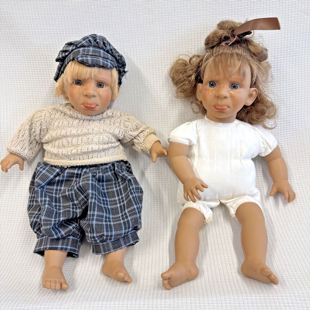 Set Of 2 Vintage 1990's Sad Face Expressions Baby Dolls - Boy & Girl